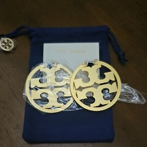 Tory Burch Gold Circular Logo Earrings